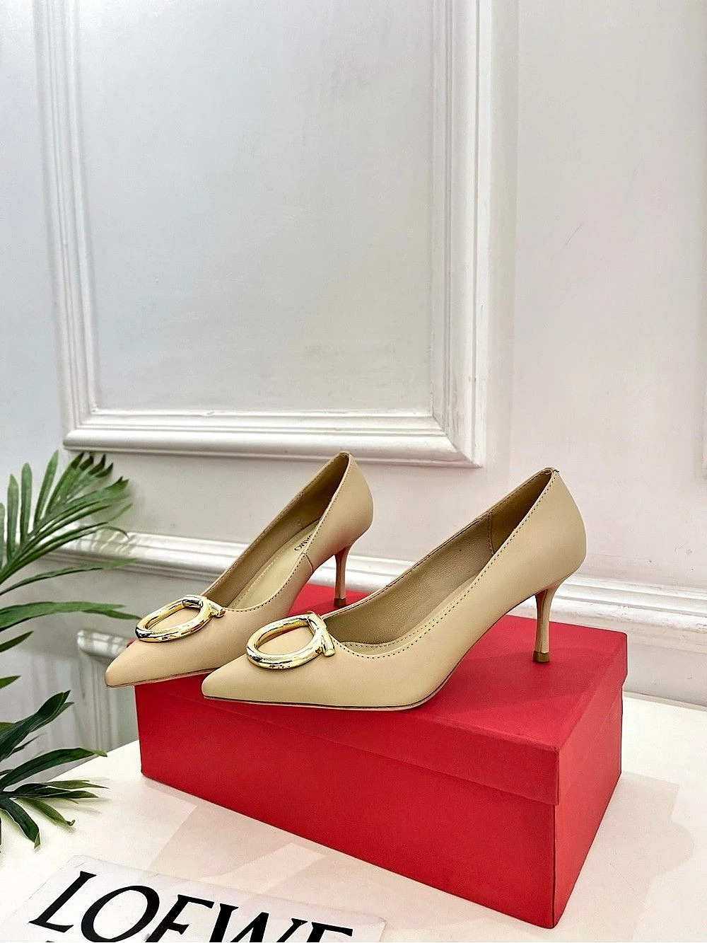 Salvatore Ferragamo Gancini Pointed-Toe Pumps Beige
